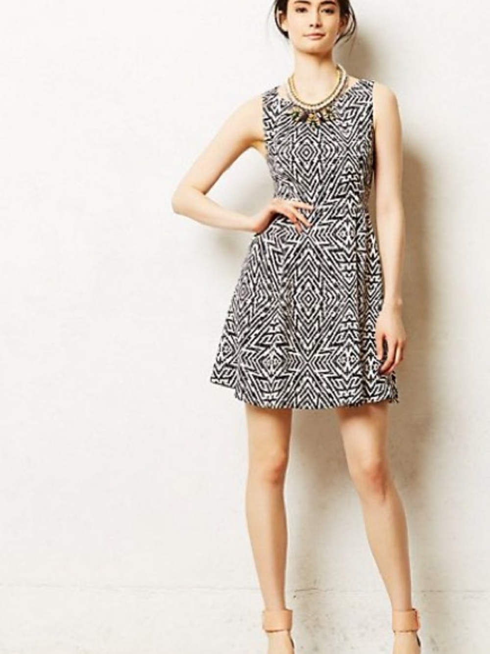 Anthropologie Maeve Sleeveless Geometric Black White Dress Size 00 Petite